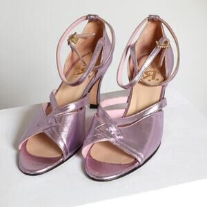 RICH FASHION Lavender Metallic Open Toe Leather Sandals